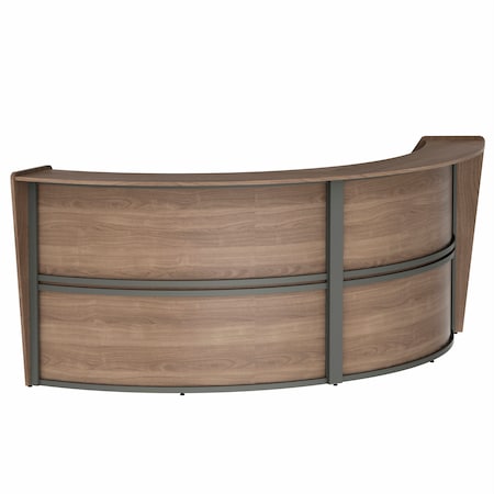Linea Italia Curved Reception Desk with Counter, 2 Units, 124 inW x 49 inD, N. Walnut ZUI296